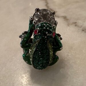 Kenneth Jay Lane Green Frog Ring with Red Eye Accents